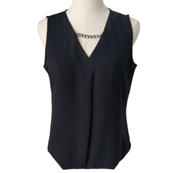 Black sleeveless top with removable rhinestone detail at neckline - Picture 1 of 10